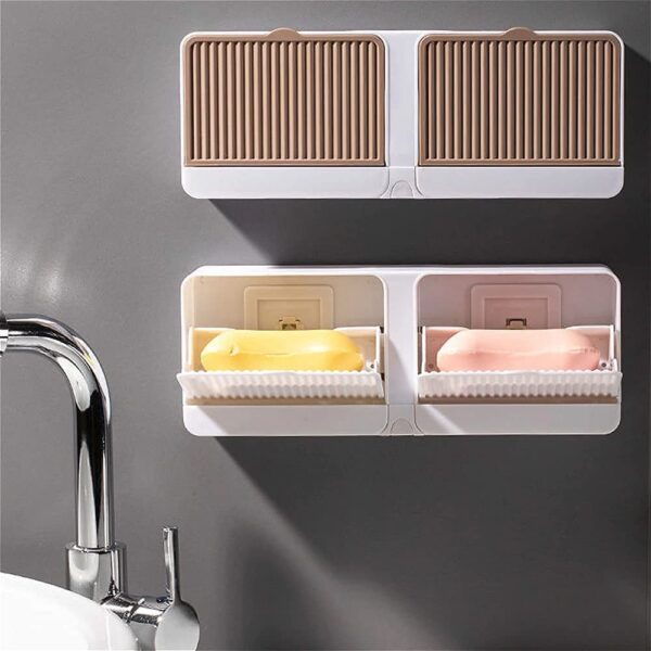 Veroflame Wall Mounted Soap Box with Lid – Double Grids Soap Draining Rack, Bathroom & Shower Soap Holder – Multi-Color Plastic, Double Soap Bar Storage Without Drill...