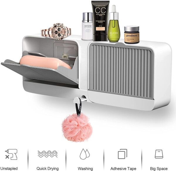 Veroflame Wall Mounted Soap Box with Lid – Double Grids Soap Draining Rack, Bathroom & Shower Soap Holder – Multi-Color Plastic, Double Soap Bar Storage Without Drill...