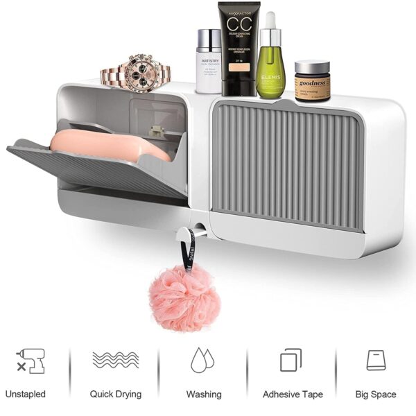 Veroflame Wall Mounted Soap Box with Lid – Double Grids Soap Draining Rack, Bathroom & Shower Soap Holder – Multi-Color Plastic, Double Soap Bar Storage Without Drill...