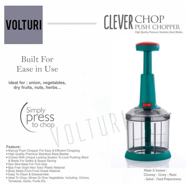 VOLTURI Chopper for Kitchen Use, Push Chopper with 3 Blades, Vegetable Chopper Kitchen Accessories Items for Home Cutting Vegetables, Onion, Ginger, Garlic, Salad, Tomato,...