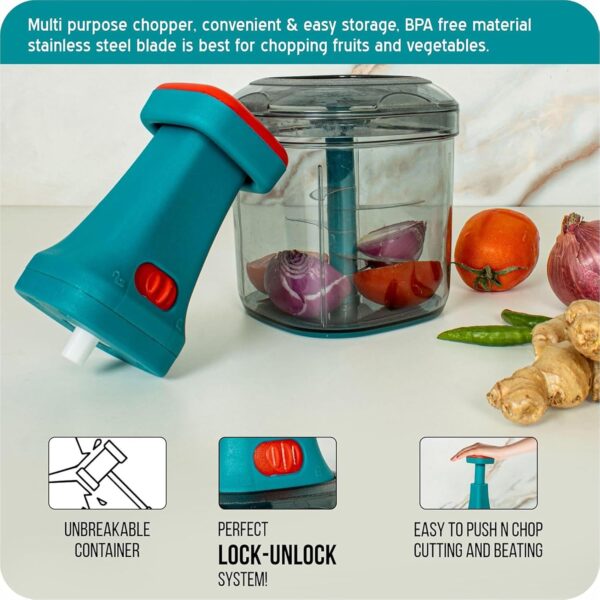 VOLTURI Chopper for Kitchen Use, Push Chopper with 3 Blades, Vegetable Chopper Kitchen Accessories Items for Home Cutting Vegetables, Onion, Ginger, Garlic, Salad, Tomato,...