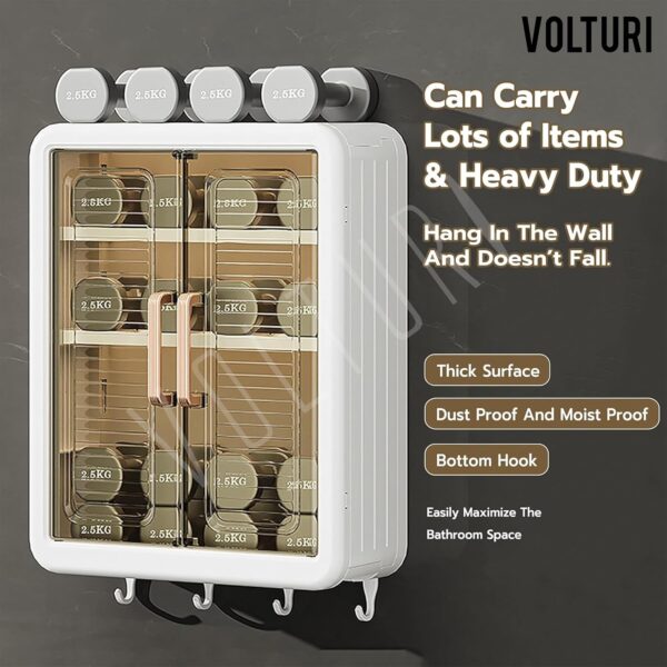 VOLTURI Plastic Self-Adhesive No-Drill Bathroom Shelf & Storage Cabinet with Magic Stickers, Organiser for Bathroom, Essentials, Makeup, Skincare, Wall-Mounted Multi-Purpose...