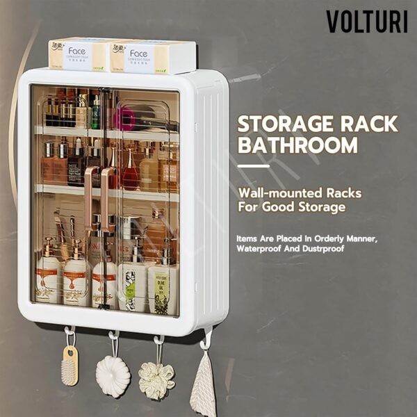 VOLTURI Plastic Self-Adhesive No-Drill Bathroom Shelf & Storage Cabinet with Magic Stickers, Organiser for Bathroom, Essentials, Makeup, Skincare, Wall-Mounted Multi-Purpose...