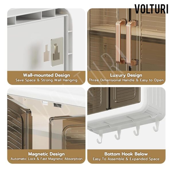 VOLTURI Plastic Self-Adhesive No-Drill Bathroom Shelf & Storage Cabinet with Magic Stickers, Organiser for Bathroom, Essentials, Makeup, Skincare, Wall-Mounted Multi-Purpose...