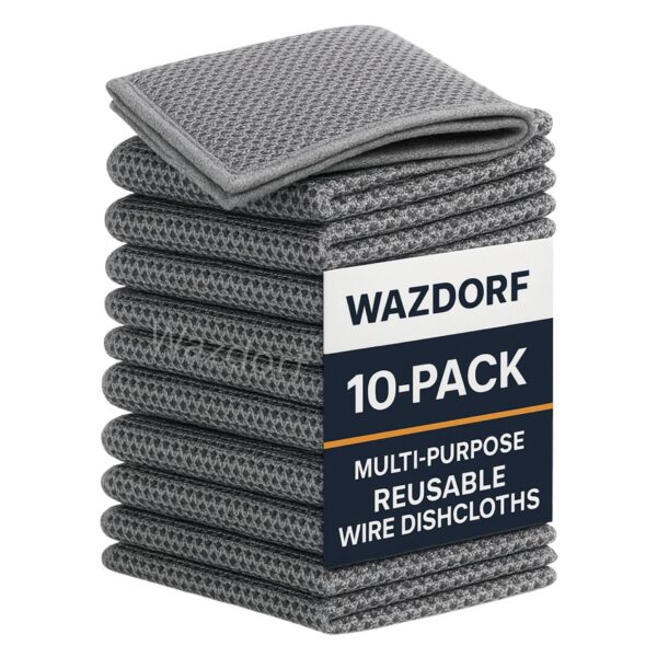 Wazdorf Non-Scratch Dish Wash Cloth, Steel Wire Dish Cloth, Wire Dishwashing Rags Stainless Steel Scrubber Non-Scratch Wire Dishcloth for Washing Dishes Sinks Counters (10 Pcs)