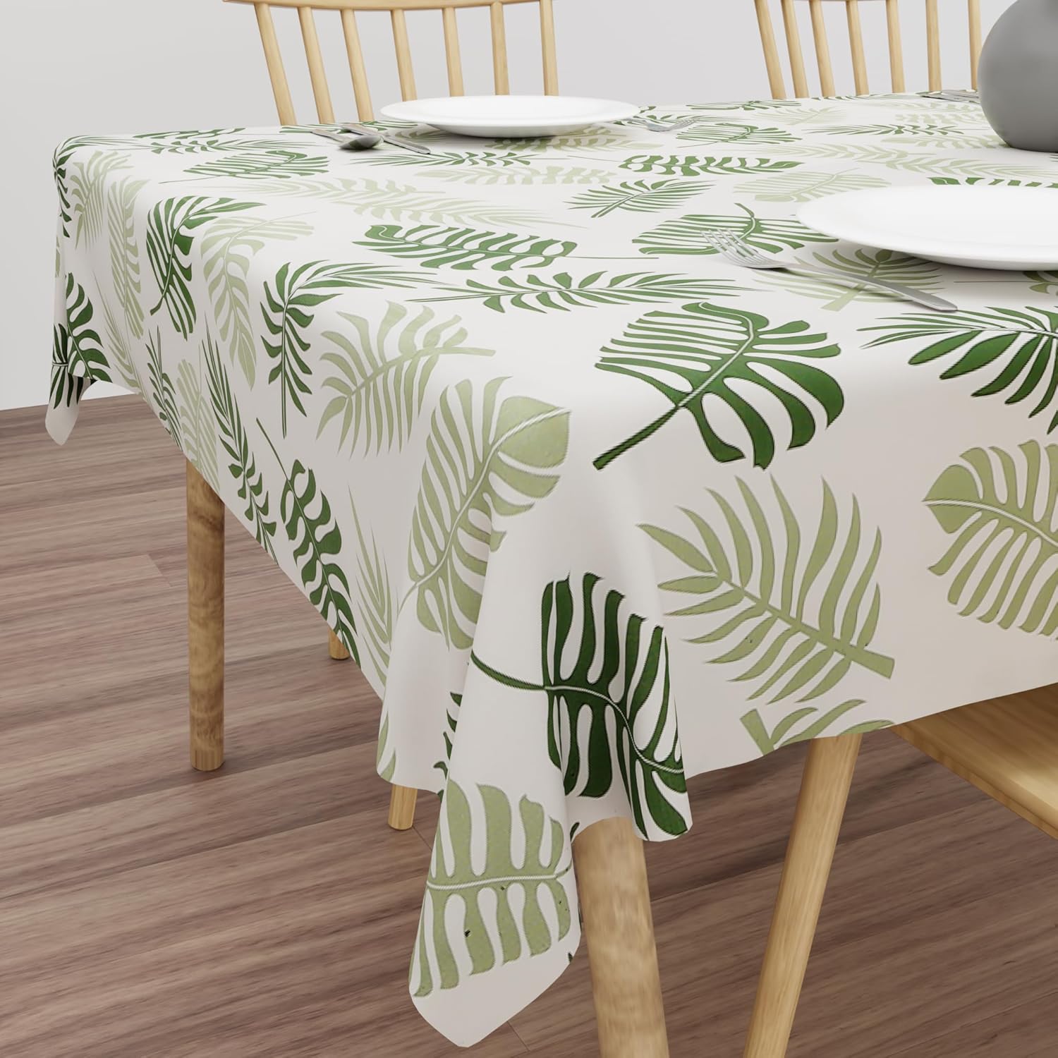 Wings Star Polyester Dining Table Cover for 6 Seater, 60 x 90 inch Size, Waterproof and Dustproof Table Sheet,Dining Table 6 Seater Waterproof Cover, Green Leaf, Rectangular