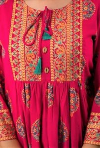 Women's Embroidered Tunic Top, with Floral Design, 3/4 Sleeves, Traditional Pattern