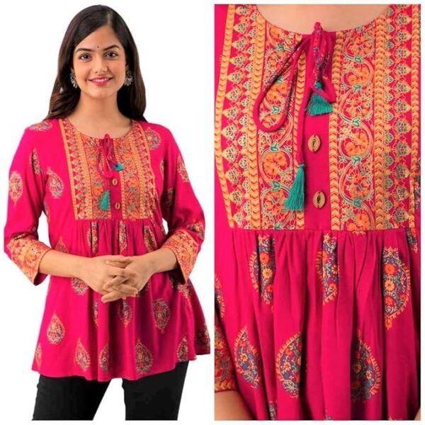 Women's Embroidered Tunic Top, with Floral Design, 3/4 Sleeves, Traditional Pattern