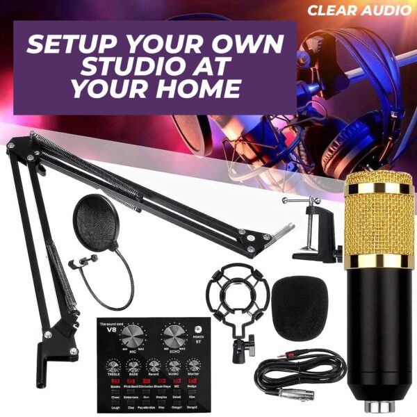 WRADER Professional Studio Condenser Mic Kit with Sound Card Full Setup Microphone for Voice Recording YouTube Videos Interviews Podcast Microphone (Black, Metal Body, Condenser...
