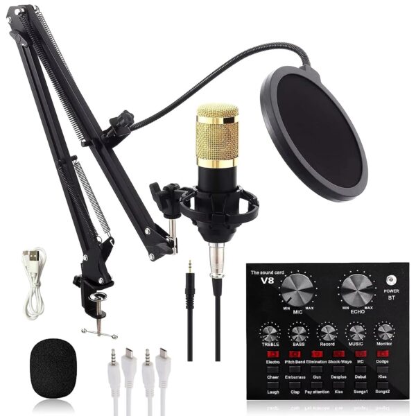 WRADER Professional Studio Condenser Mic Kit with Sound Card Full Setup Microphone for Voice Recording YouTube Videos Interviews Podcast Microphone (Black, Metal Body, Condenser...