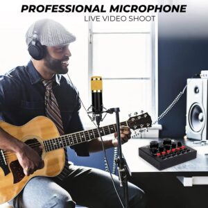 WRADER Professional Studio Condenser Mic Kit with Sound Card Full Setup Microphone for Voice Recording YouTube Videos Interviews Podcast Microphone (Black, Metal Body, Condenser...