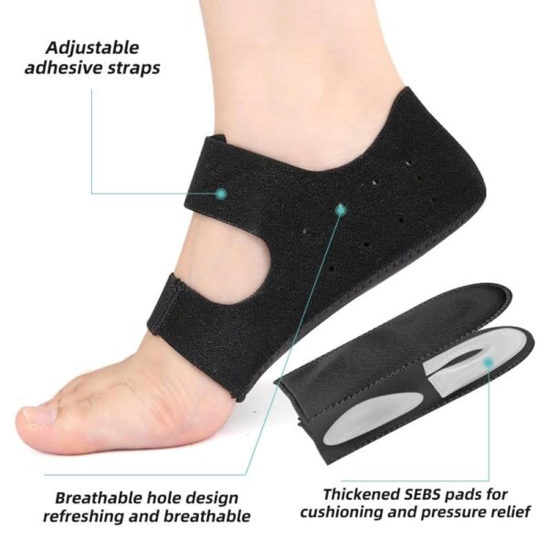 XENOTY Silicone Gel Heel Protectors Velcro Heel Pad for Pain Relief, Plantar Fasciitis, Arch Support for Flat Feet For Men and Women (Black)