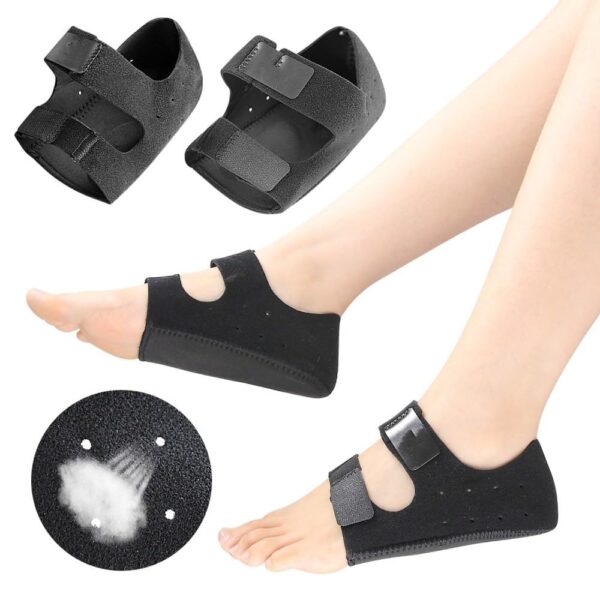 XENOTY Silicone Gel Heel Protectors Velcro Heel Pad for Pain Relief, Plantar Fasciitis, Arch Support for Flat Feet For Men and Women (Black)