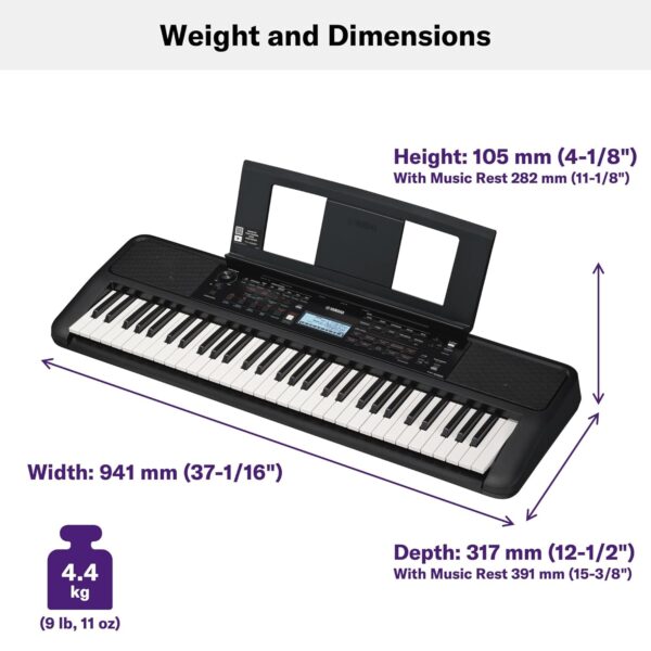 YAMAHA PSR-E383 Portable Keyboard 61 Keys (Adaptor Included), Black