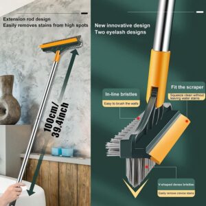 YETI 3-in-1 Bathroom Cleaning Brush with Wiper - Bathroom Cleaning Brush Long Handle 180° Rotate Toilet Brush Bathroom Tiles Cleaning, Wiper Floor Scrub for Kitchen Bathroom...