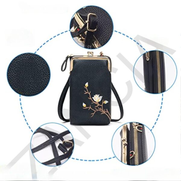 Zancia Fashion Mobile Phone Shoulder Women's Mobile Phone Case Mini Purse Crossbody Bag with Card Slot PU Shoulder Bag. Grey