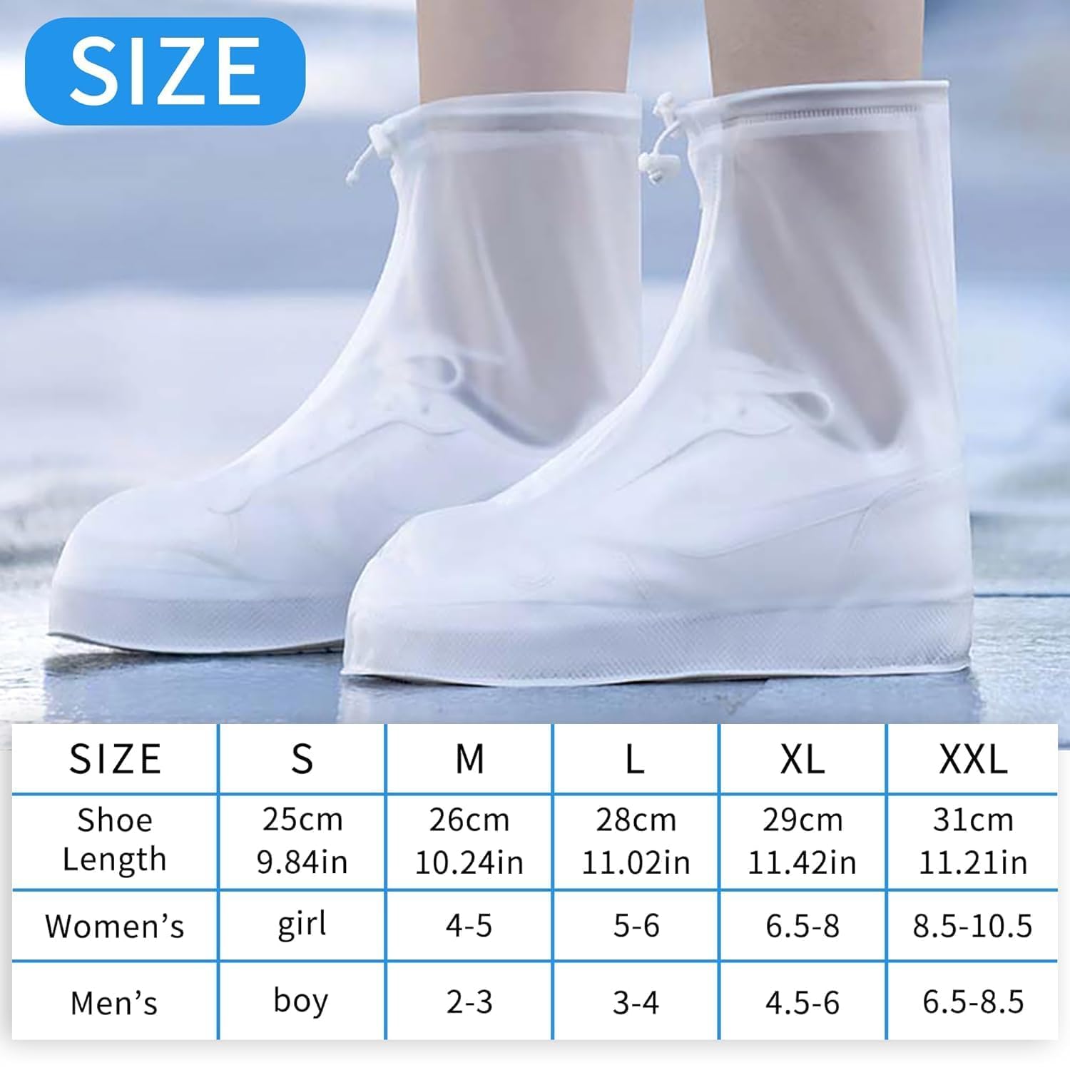 ZORZOP Rain Boots Shoe Covers Waterproof for Men Women Shoe Protectors with Zipper Not-Slip Reusable Overshoes Galoshes for Hiking Climbing Camping Cycling Rainy Day (White Shoe...