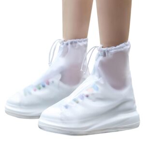 ZORZOP Rain Boots Shoe Covers Waterproof for Men Women Shoe Protectors with Zipper Not-Slip Reusable Overshoes Galoshes for Hiking Climbing Camping Cycling Rainy Day (White Shoe...