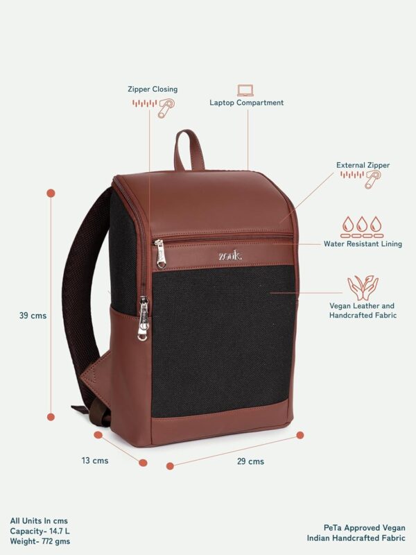 ZOUK Amalia Unisex Vegan Leather Laptop Backpack (Large) | Stylish Office & Travel Backpack for Men & Women | Fits 15-inch Laptop | Tidal Wave